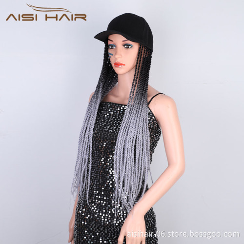 Aisi Hair Wholesale New Design Baseball Hat With Long Twist Box Braiding Hair Extension For Black Women Synthetic Hair Wigs